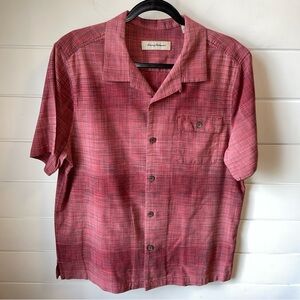 Tommy Bahama Men Size‎ XL Red Silk Hawaiian Beach Striped Short Sleeve Shirt